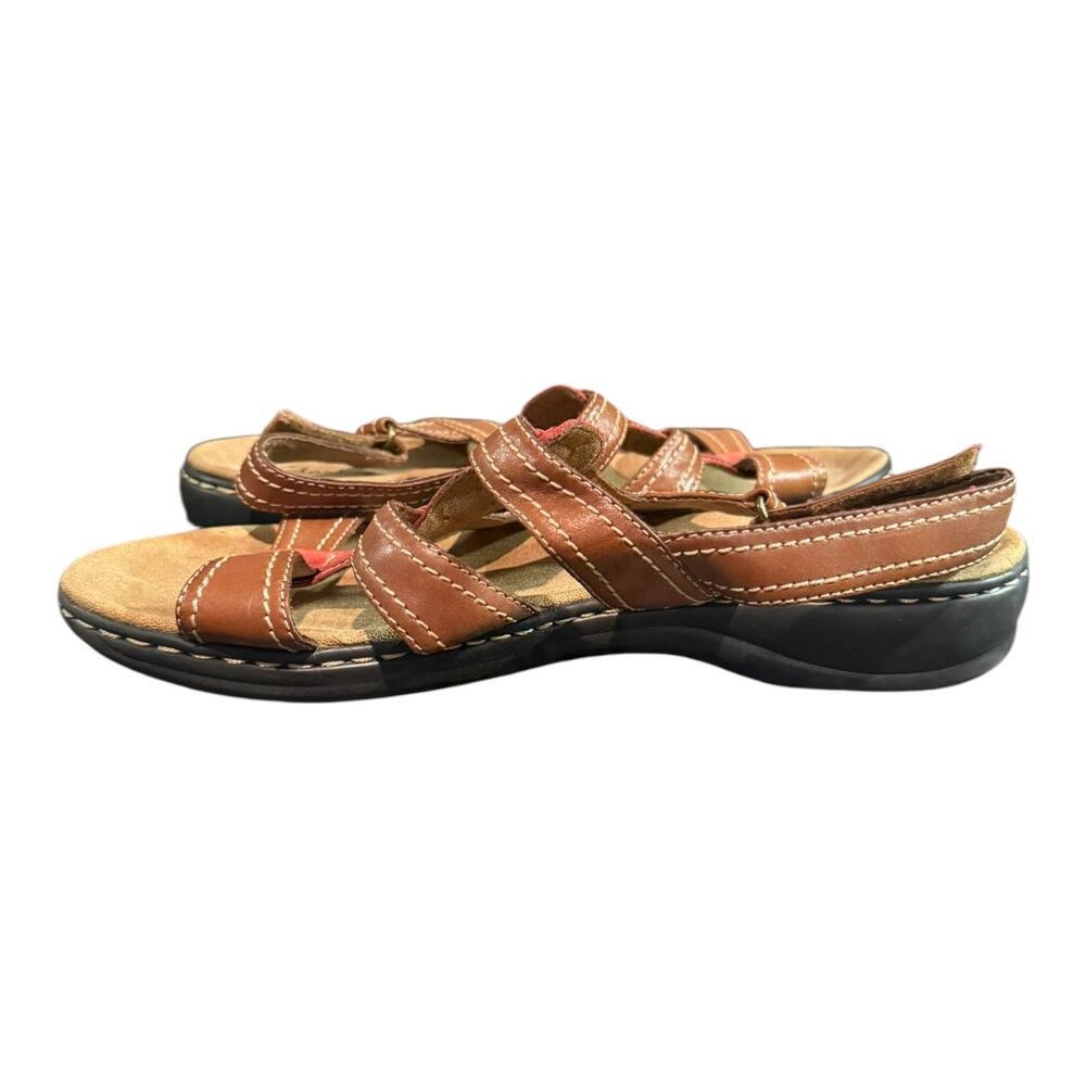 CLARKS Collections Women's Size 11 W Leisa Daisy Flat Sandals Tan Brown - Picture 7 of 9